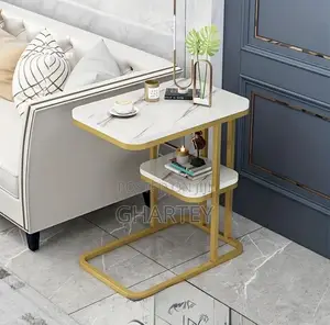 2 Shelves Metal Frame Handy Coffee Table With Bookshelf - Multipurpose