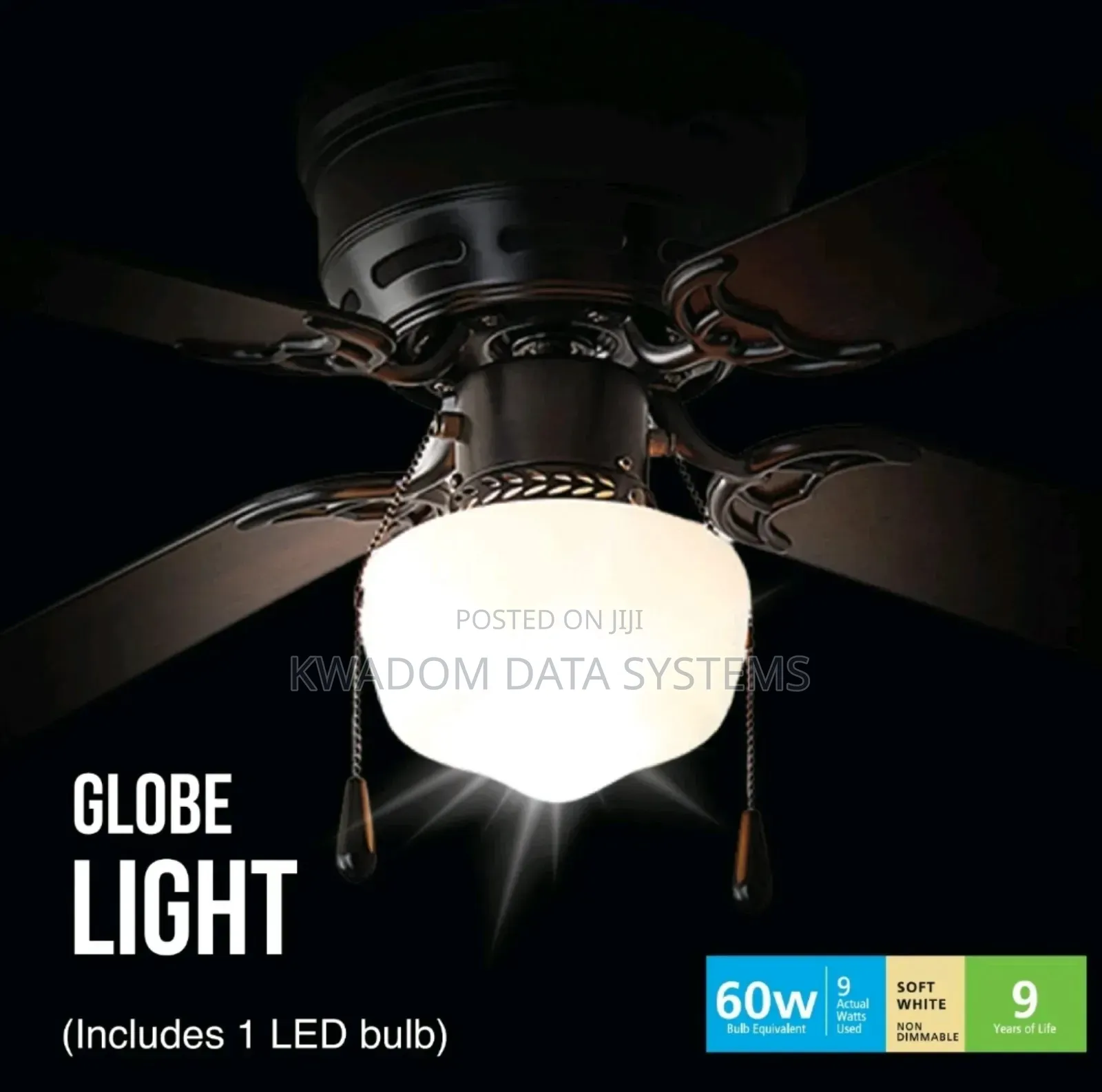 Mainstays 42 Inch Indoor Ceiling Fan With Light Kit, Black, 4 Blades