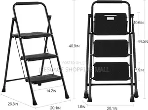 Black 3-step Folding Step Stool Ladder, Possibly The Nazhura Model.