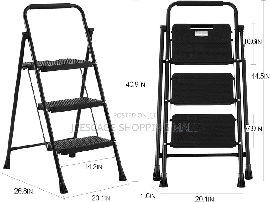 Black 3-step Folding Step Stool Ladder, Possibly The Nazhura Model.