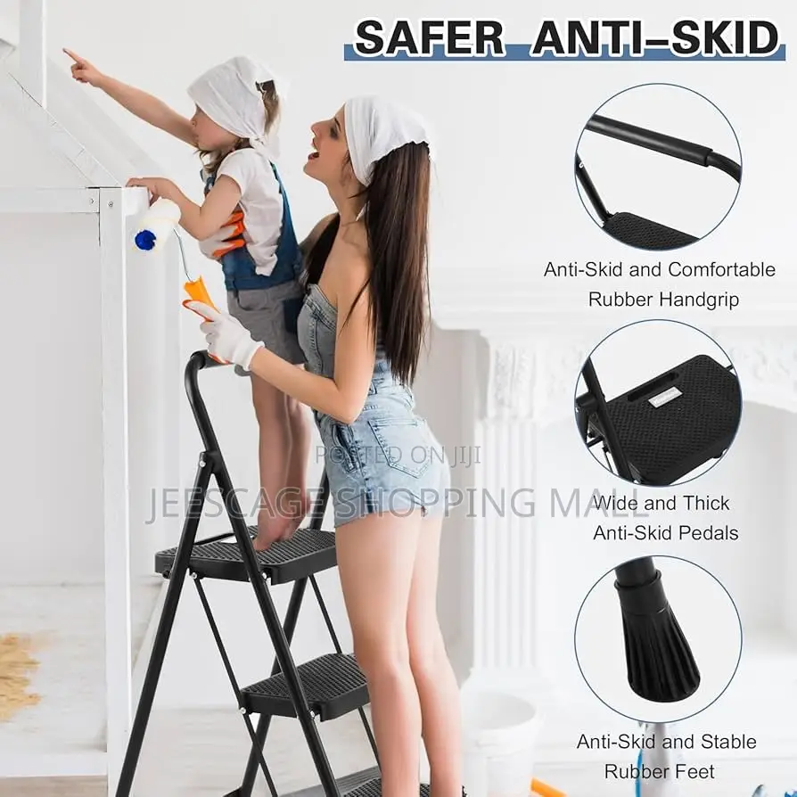 Black 3-step Folding Step Stool Ladder, Possibly The Nazhura Model.