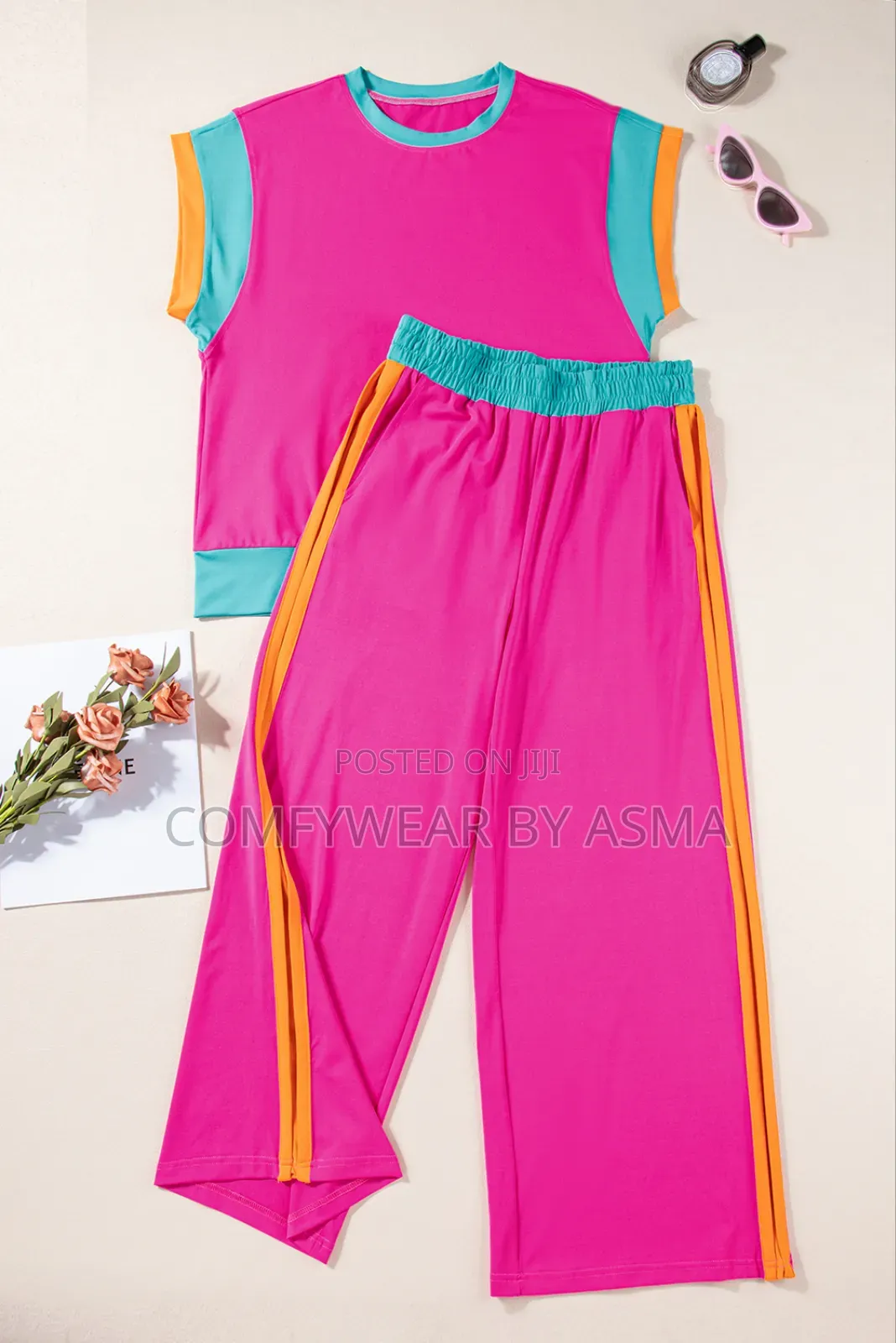 Top and Down Two Pieces Outfit Hot Pink