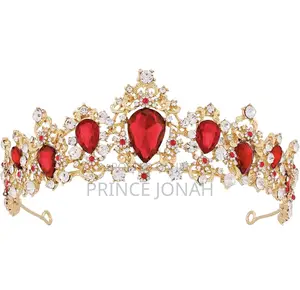 Bridal Crown Tiara W/Baroque Crystal Rhinestone Red