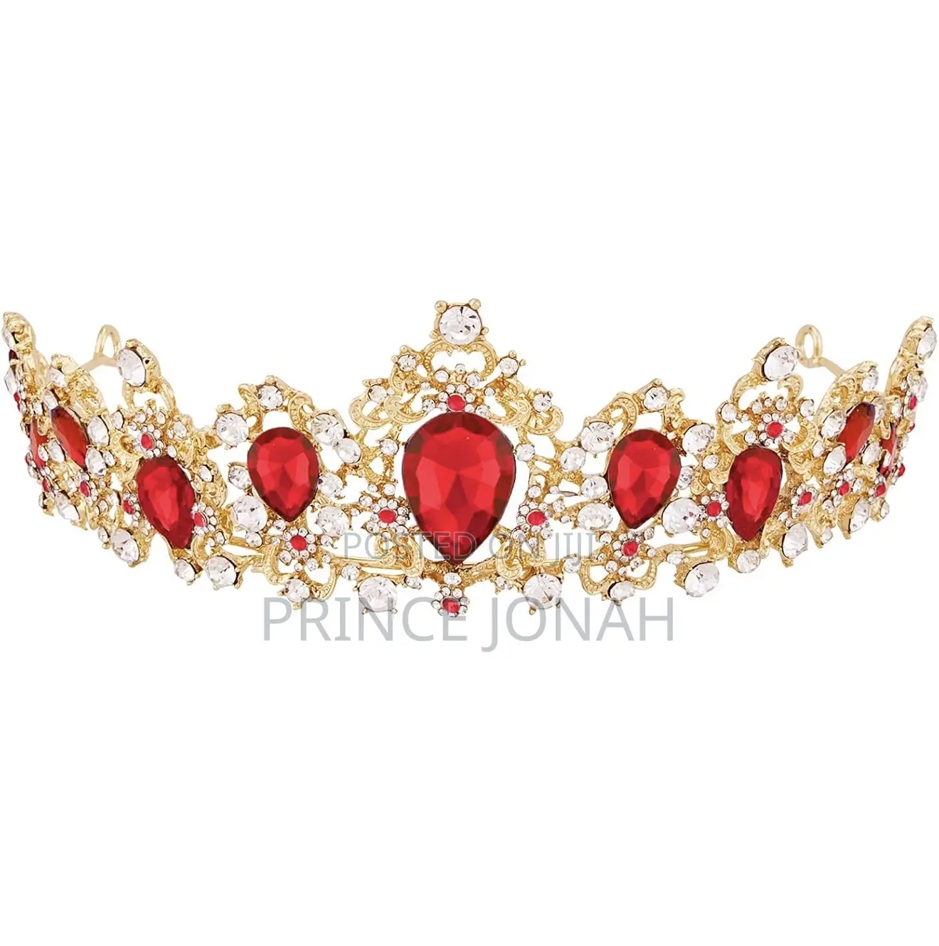 Bridal Crown Tiara W/Baroque Crystal Rhinestone Red