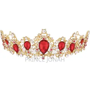 Bridal Crown Tiara W/Baroque Crystal Rhinestone Red