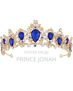 Bridal Crown Tiara W/Baroque Blue Crystal Blue