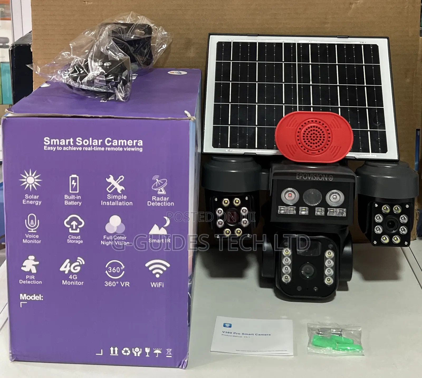 Hd 4g Solar-Powered Smart Alarm PTZ Security Camera 3-Lens