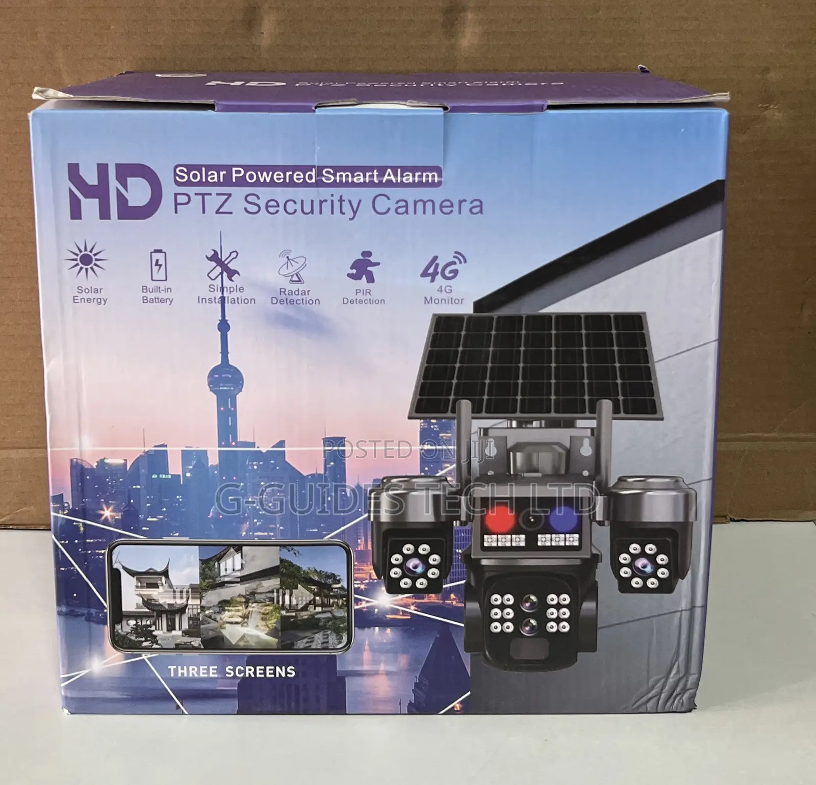 Hd 4g Solar-Powered Smart Alarm PTZ Security Camera 3-Lens