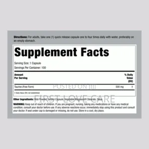 Lindberg Taurine 500mg Supplement | 100 Capsules | Non-Gmo,
