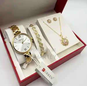 Perfect Gold Set Gift Package - Watch, Bracelet, Necklace,Earrings.