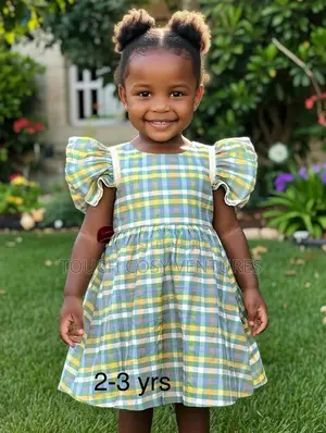 Colorful Plaid Flew-Sleeve Party Dress (2–3 Yrs)”