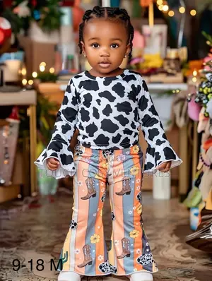 Cow Print Striped Bell-Bottom Baby Outfit (9–18 M)