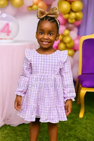 Light Purple Checkered Ruffle Dress With Gold Bow (4 Yrs)