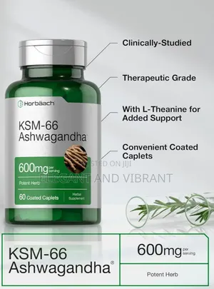 Ksm-66 Ashwagandha 600mg | With L-theanine | 60 Coated Caplets