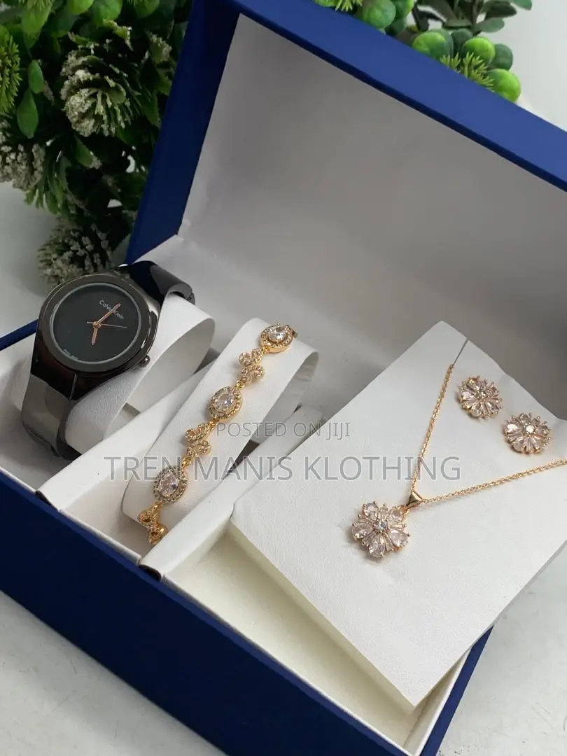 Ladies Watch,Bracelet,Earrings, Necklace And Box With Bag