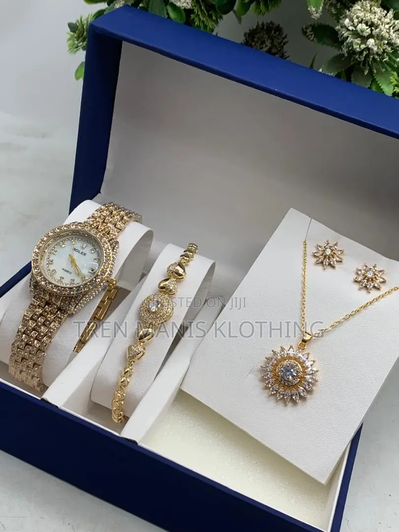 Ladies Watch,Bracelet,Earrings, Necklace And Box With Bag