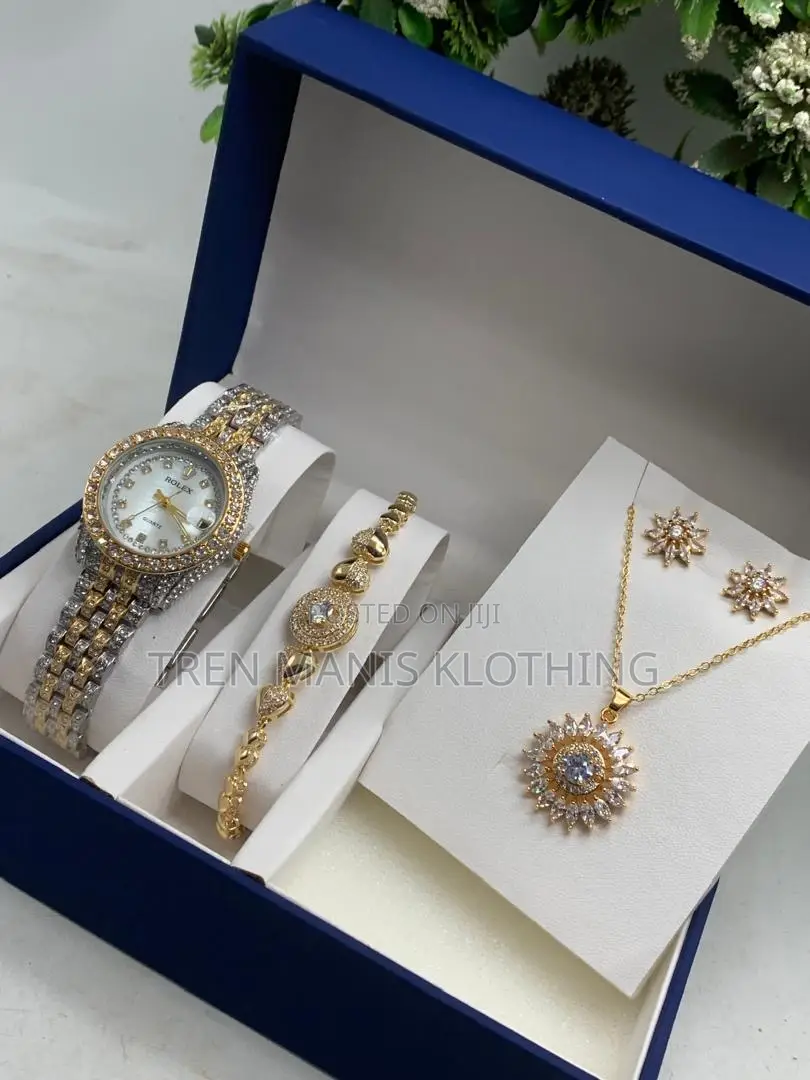 Ladies Watch,Bracelet,Earrings, Necklace And Box With Bag