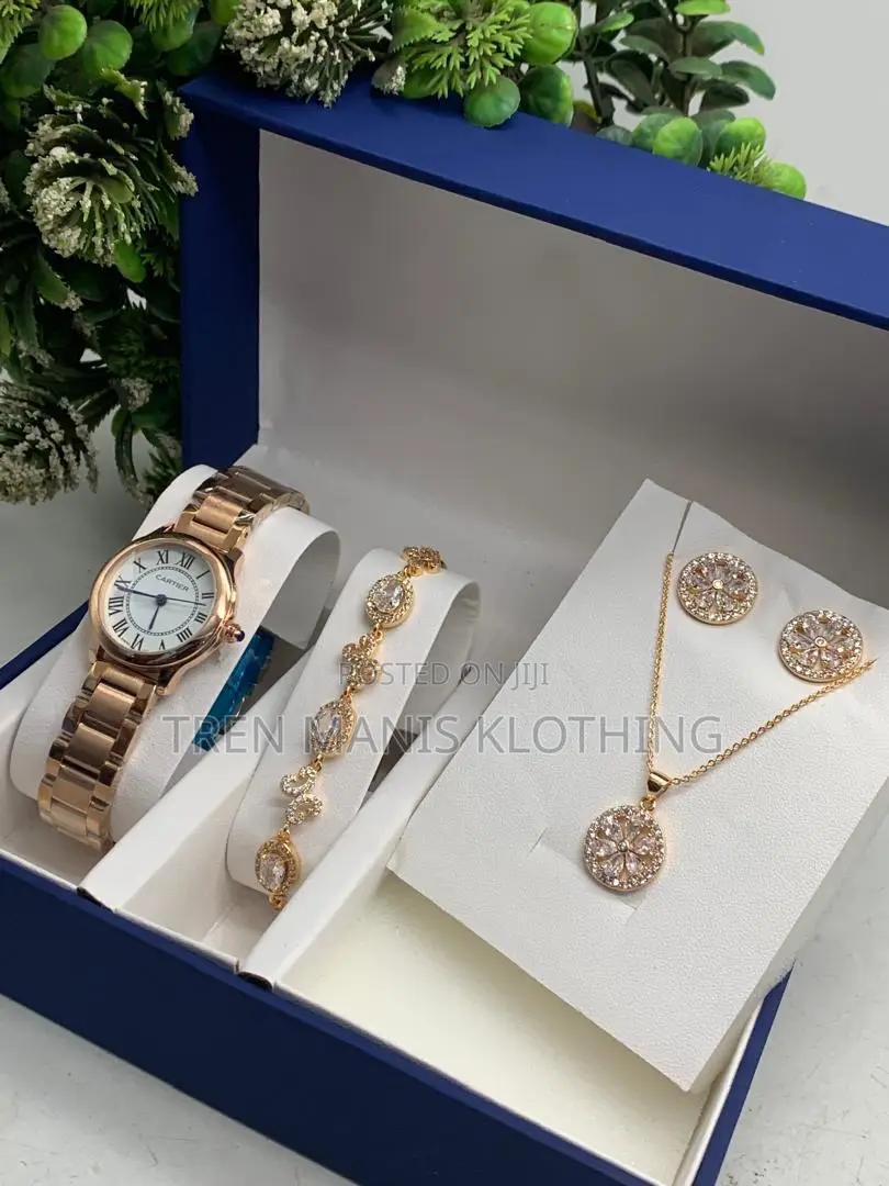 Ladies Watch,Bracelet,Earrings, Necklace And Box With Bag