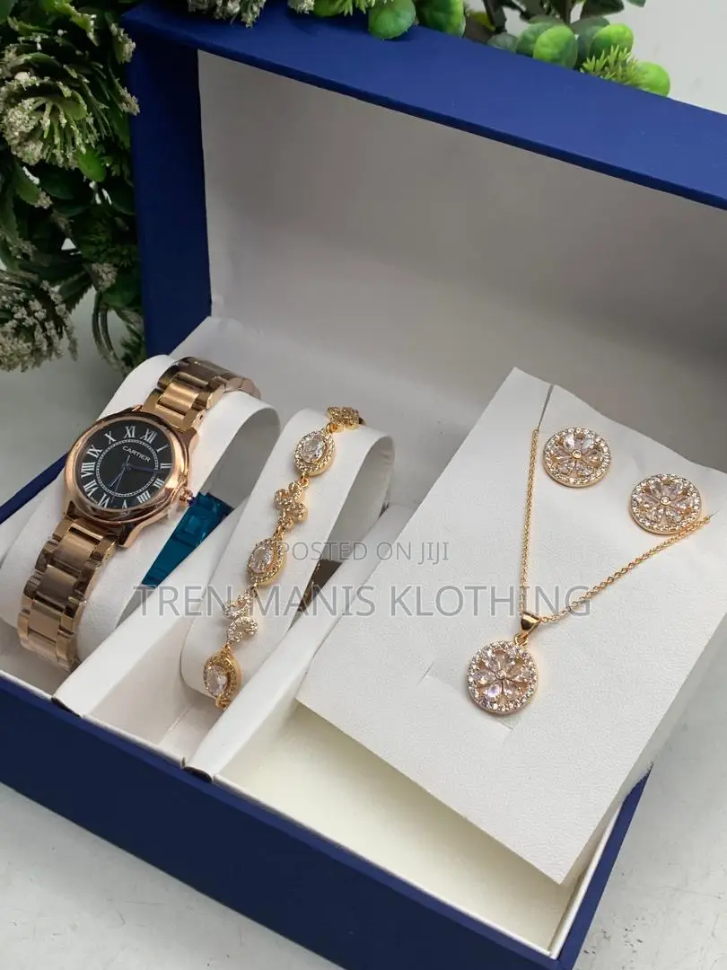 Ladies Watch,Bracelet,Earrings, Necklace And Box With Bag
