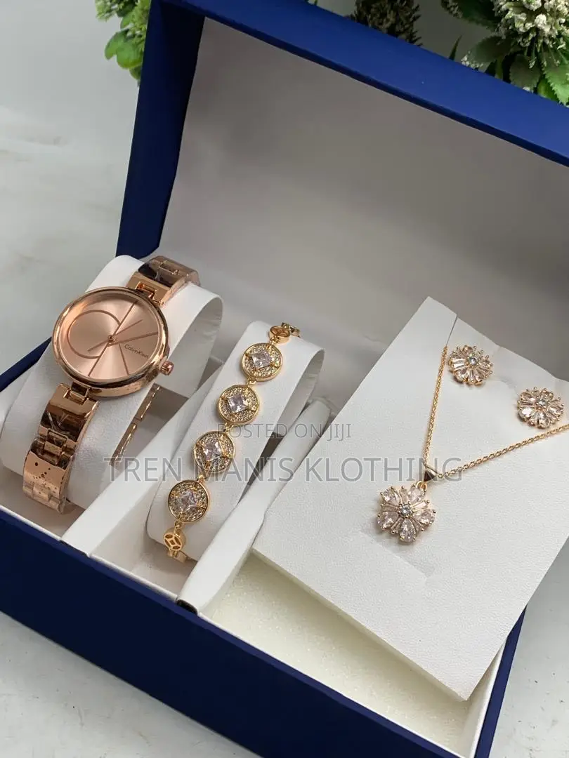 Ladies Watch,Bracelet,Earrings, Necklace And Box With Bag