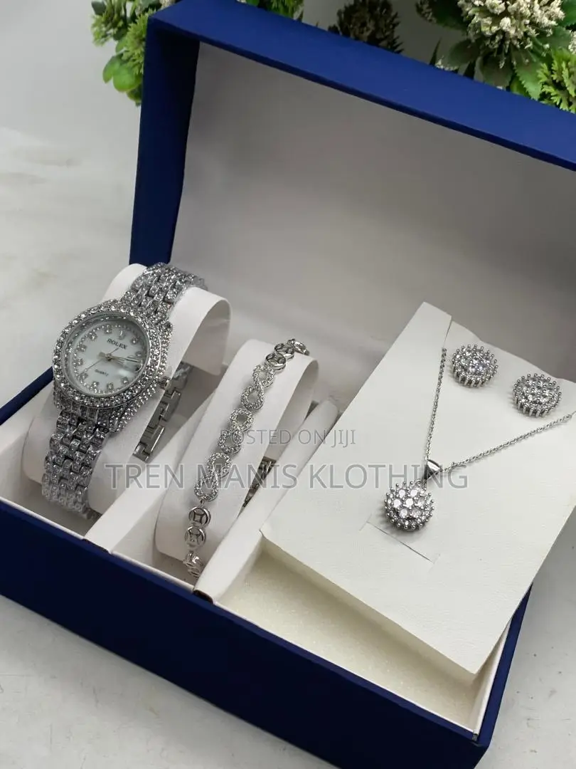 Ladies Watch,Bracelet,Earrings, Necklace And Box With Bag