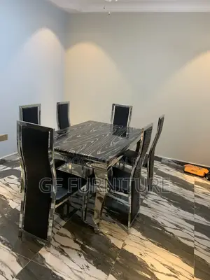 6 Chairs Marble Dining Table (Silver)