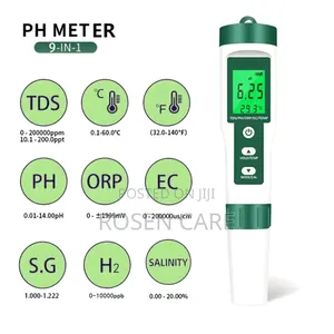 9-in-1 Ph Meter, Orp, Ec, Tds, H2, S.G, Temp, Salt, Water Quality Test