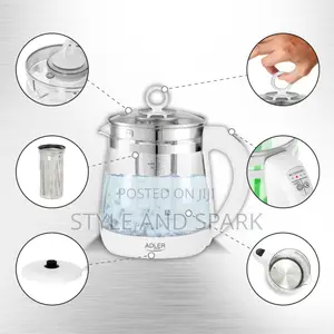Adler White Kettle Glass 1.5l - With Temp. Control and Tea Infuser