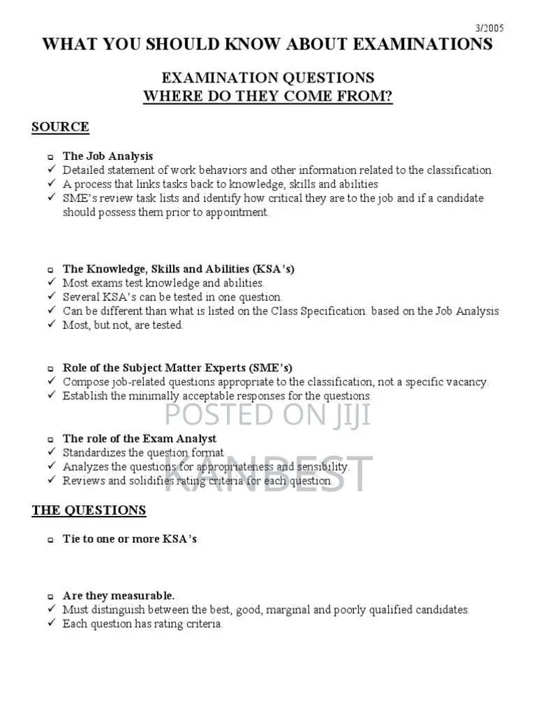 Examination Questions Answer Booklets