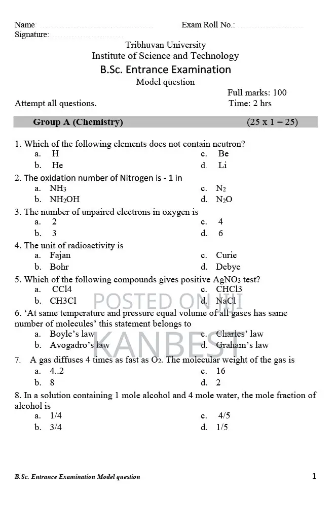 Examination Questions Answer Booklets