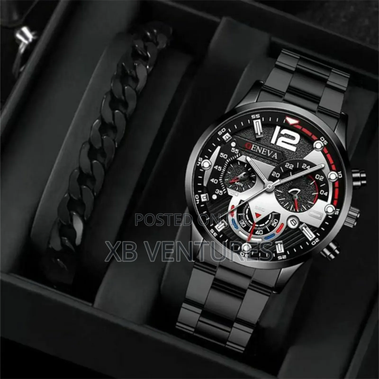 Luxury Stainless Steel Wrist Watch + Matching Bracelet Set for Men