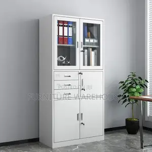 Modern White Steel Filing Cabinet With Safe And Adjustable Shelves