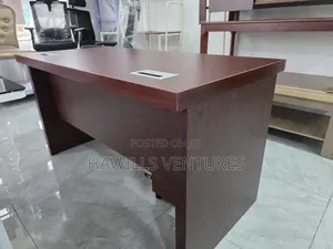 Mahogany-Finish Executive Office Desk With Cable Management Grommet.