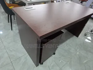 Mahogany-Finish Executive Office Desk With Cable Management Grommet.