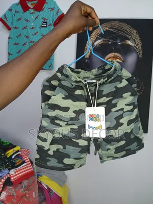 Army Side Pocket Shorts and White With Black for Kids 1-10years