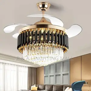 Bluetooth Luxury Crystal Retractable Ceiling Fan Light