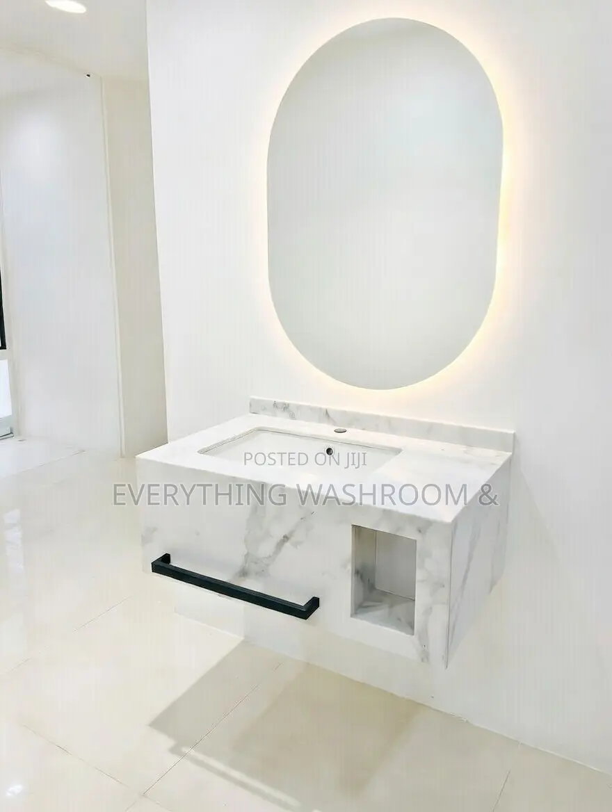 Bathroom Marble 80cm Vanity Cabinet With Oval Led Mirror