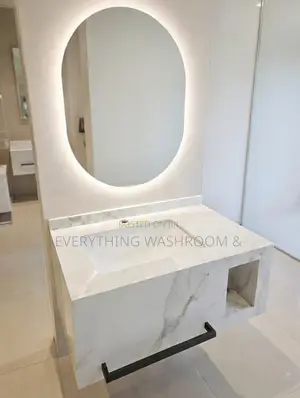 Bathroom Marble 80cm Vanity Cabinet With Oval Led Mirror