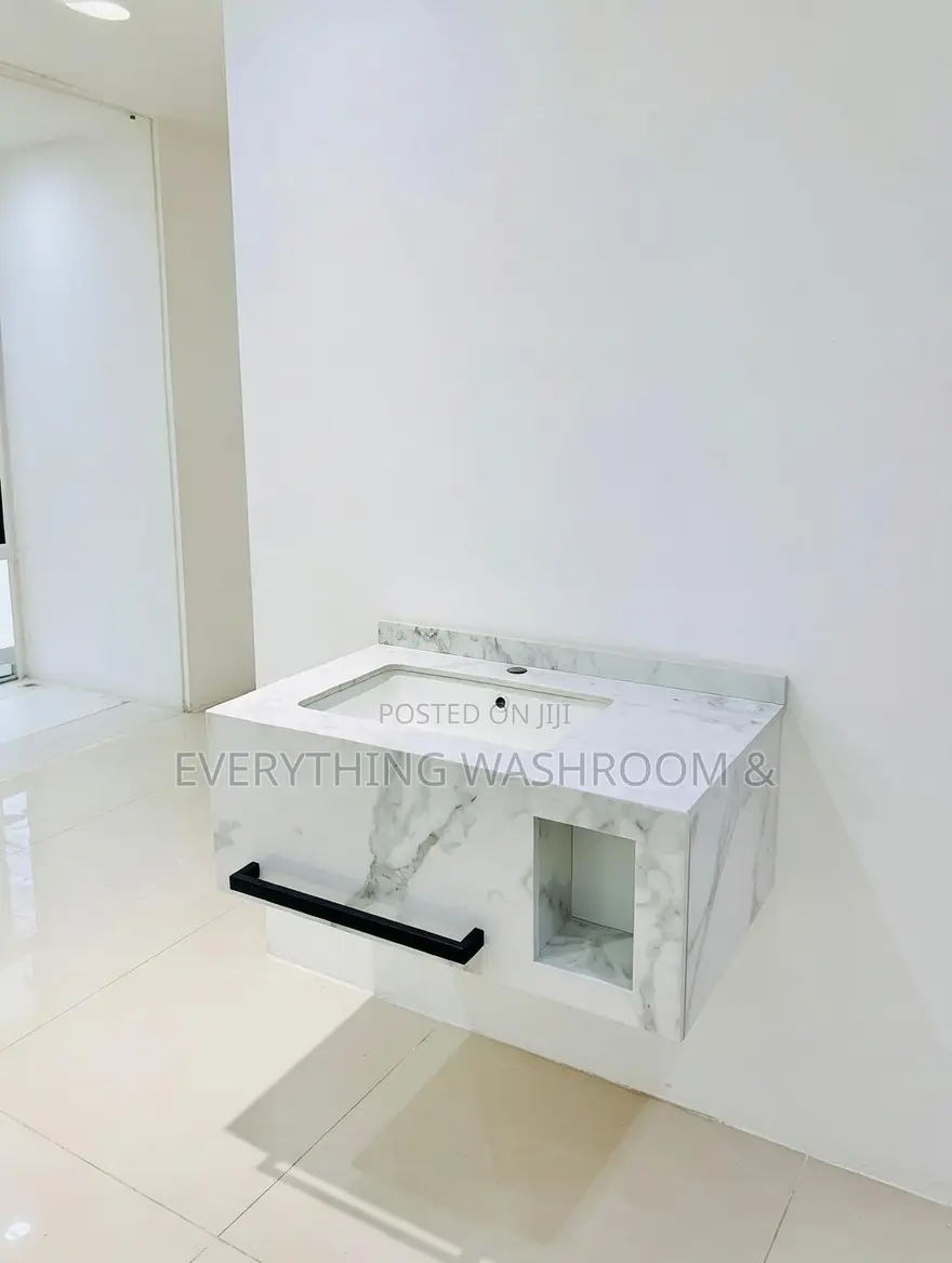 Bathroom Marble 80cm Vanity Cabinet With Oval Led Mirror