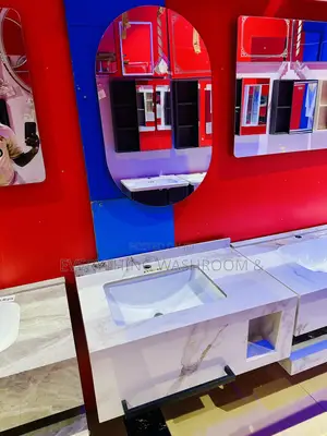 Bathroom Marble 80cm Vanity Cabinet With Oval Led Mirror