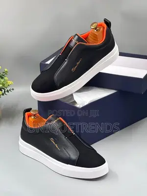 Santoni Black Leather Sneakers
