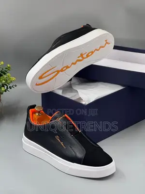 Santoni Black Leather Sneakers