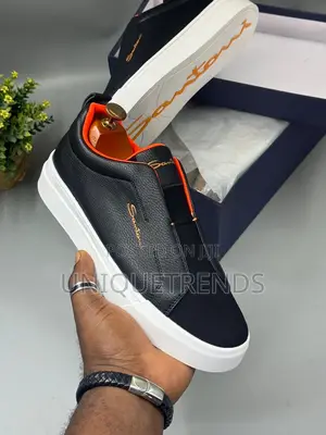 Santoni Black Leather Sneakers