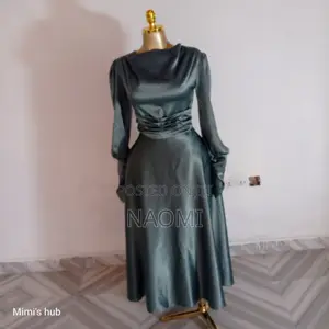 Elegant Sage Green Satin Midi Dres