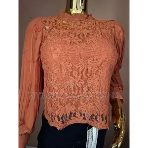 Terracotta Lace Long-Sleeve Blouse