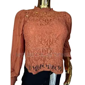 Terracotta Lace Long-Sleeve Blouse