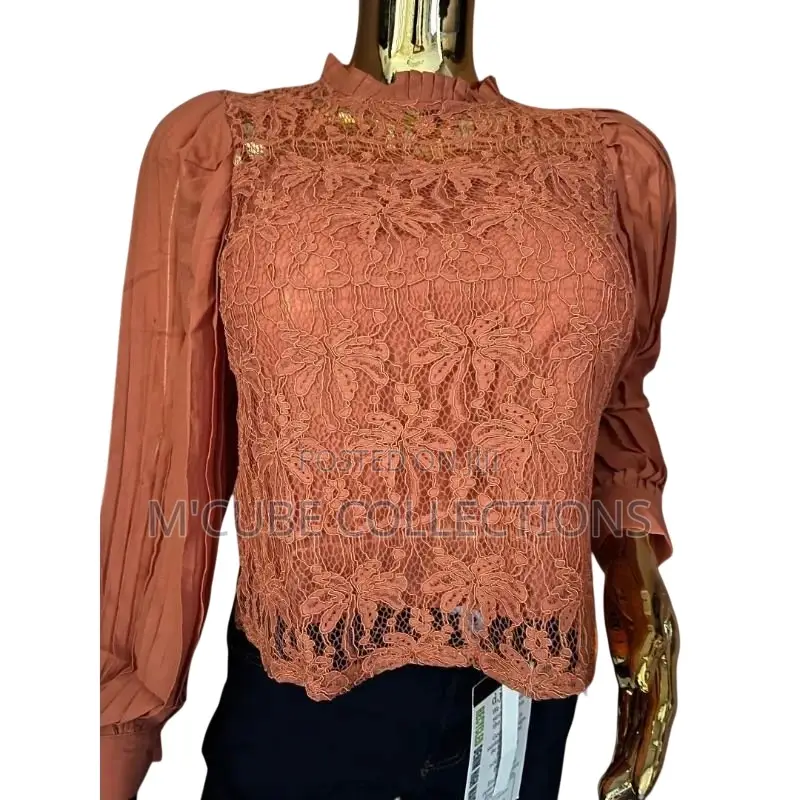 Terracotta Lace Long-Sleeve Blouse