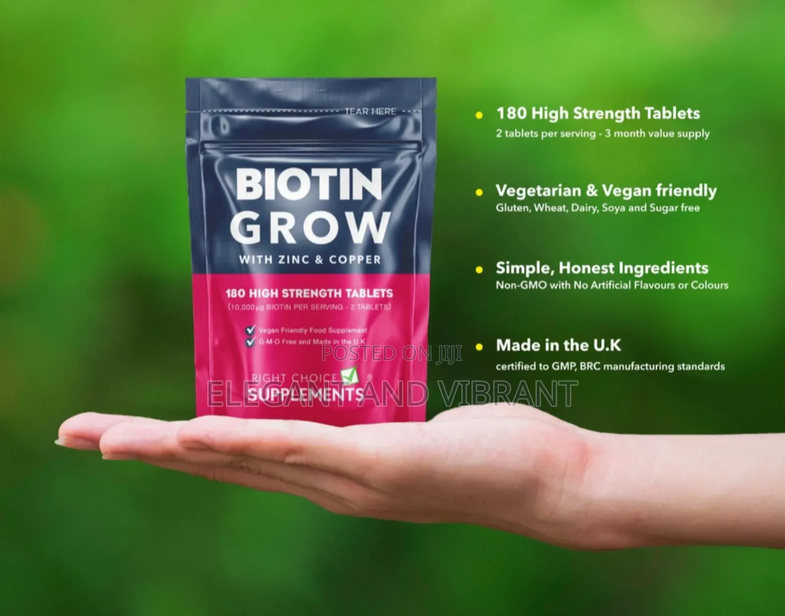 Biotin 10,000mcg + Zinc & Copper 180 Tab | Hair, Skin & Nails Growth