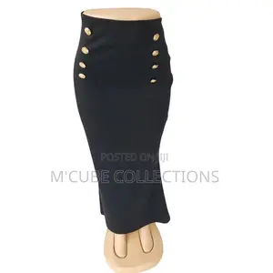 Gold-Button Black Pencil Skirt