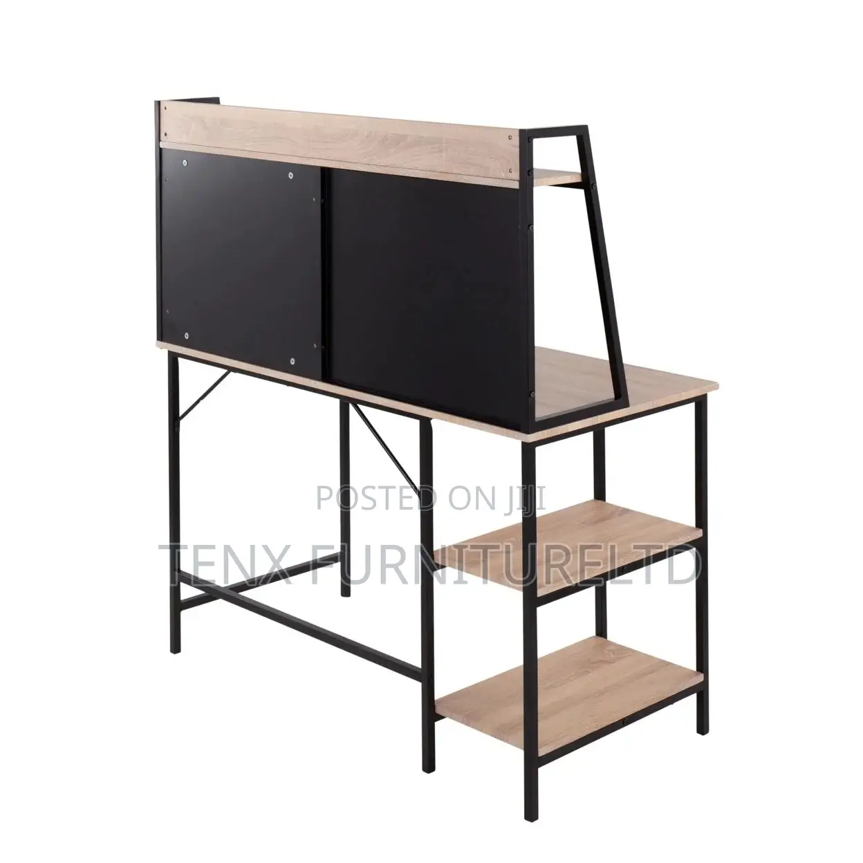 Office Desk In Black Steel And Natural Wood